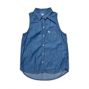 Y2K Abercrombie & Fitch Blue Denim Chambray Sleeveless Button‎ Up Vest Top XS